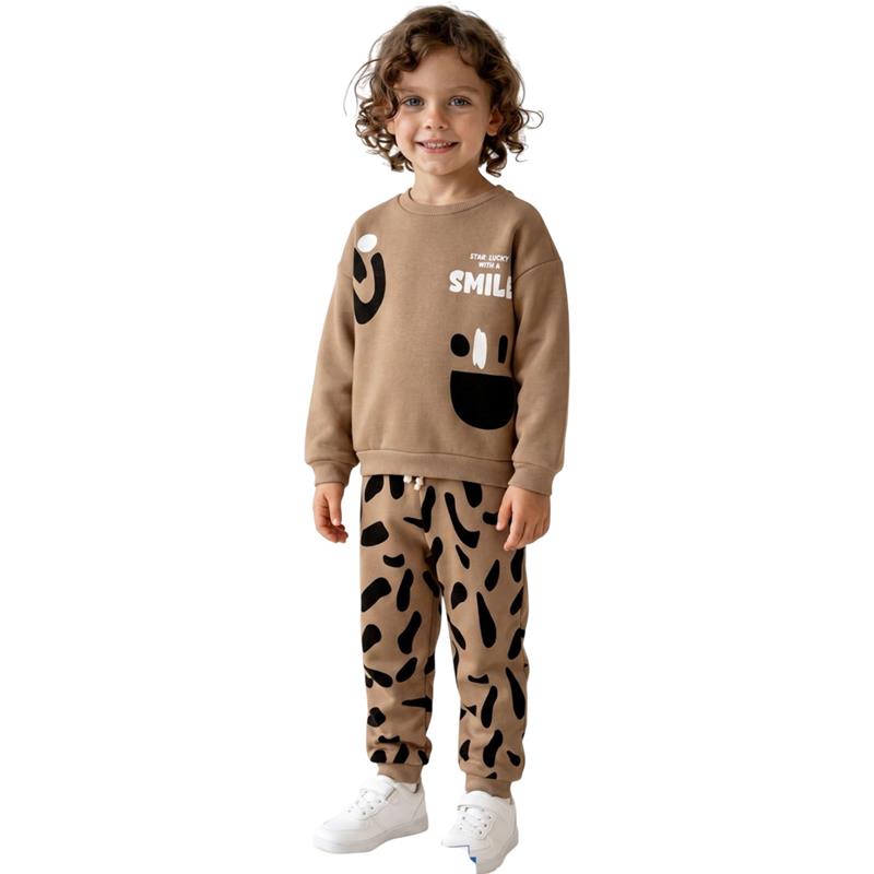 6306 toptan 2-5 yaş arası çocuklar için şardonlu polar kumaştan üretilmiş ikili takımı (sweatshirt ve pantolon)