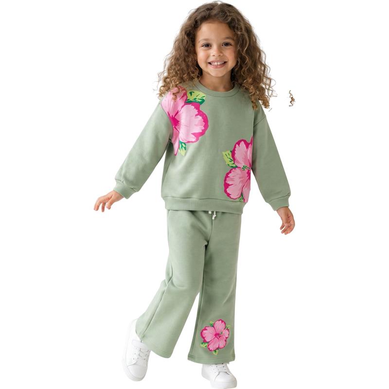 6442 toptan  2-5 yaş arası kız çocukları için polar kumaştan üretilmiş takım elbise (uzun kollu sweatshirt + pantolon)